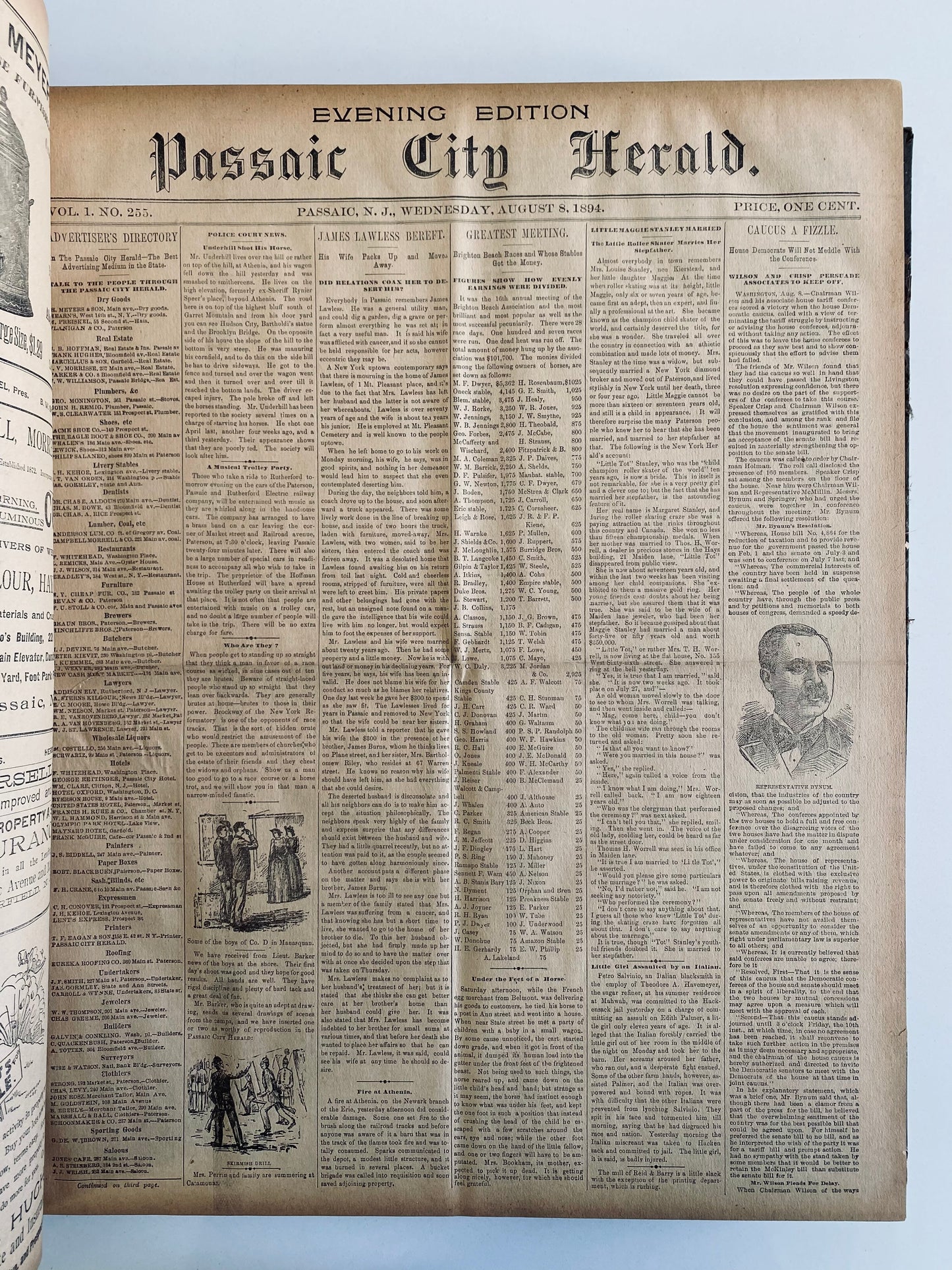 1894 PASSAIC CITY HERALD. Massive Elephant Folio. 180 Issues, 1400 Pages. Lynching, China, Japan, Anarchists, &c.