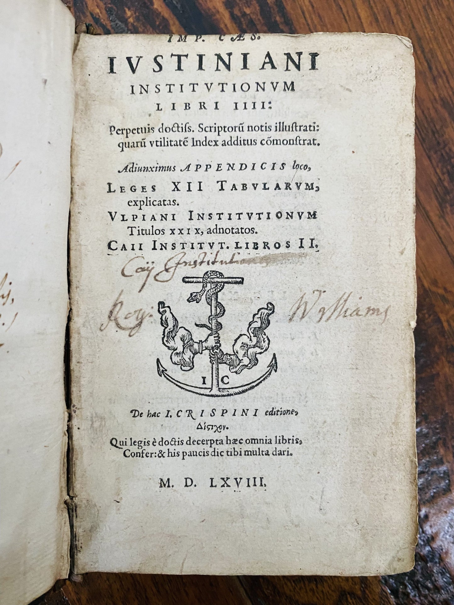 [ON HOLD] 1568 ROGER WILLIAMS. Legal Text Owned by Roger Williams, Baptist Pioneer & Founder of Rhode Island. Helped Form Ideas of Religious Liberty!