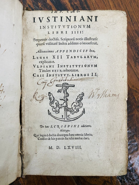 [ON HOLD] 1568 ROGER WILLIAMS. Legal Text Owned by Roger Williams, Baptist Pioneer & Founder of Rhode Island. Helped Form Ideas of Religious Liberty!