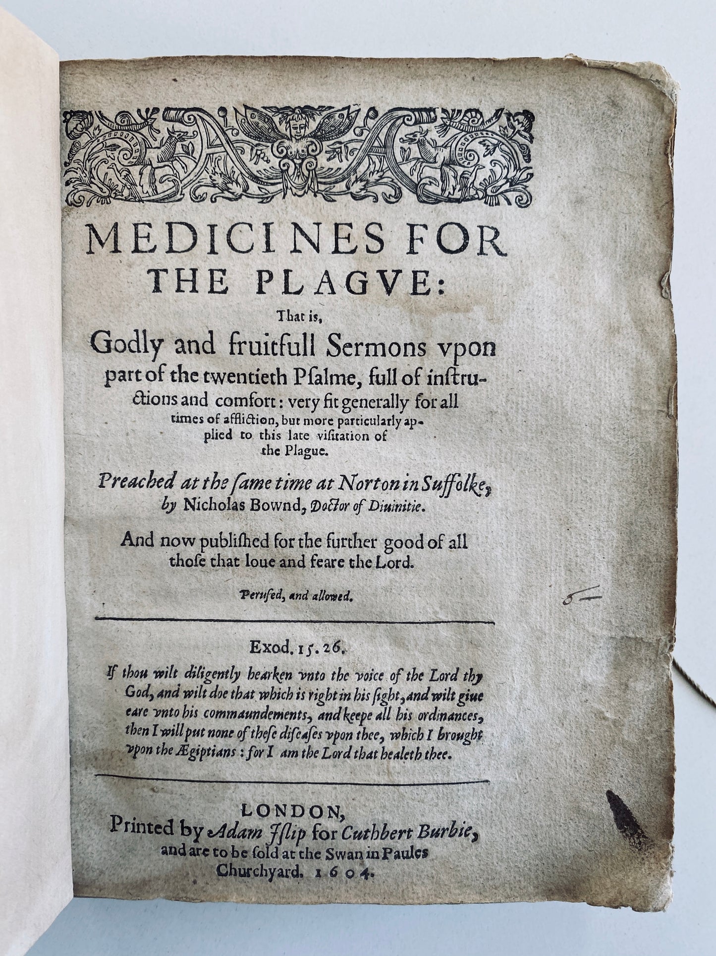 1604 NICHOLAS BOWND. Rare Puritan Sermons Preached On the Great Plague. Sickness, Faith, & Healing