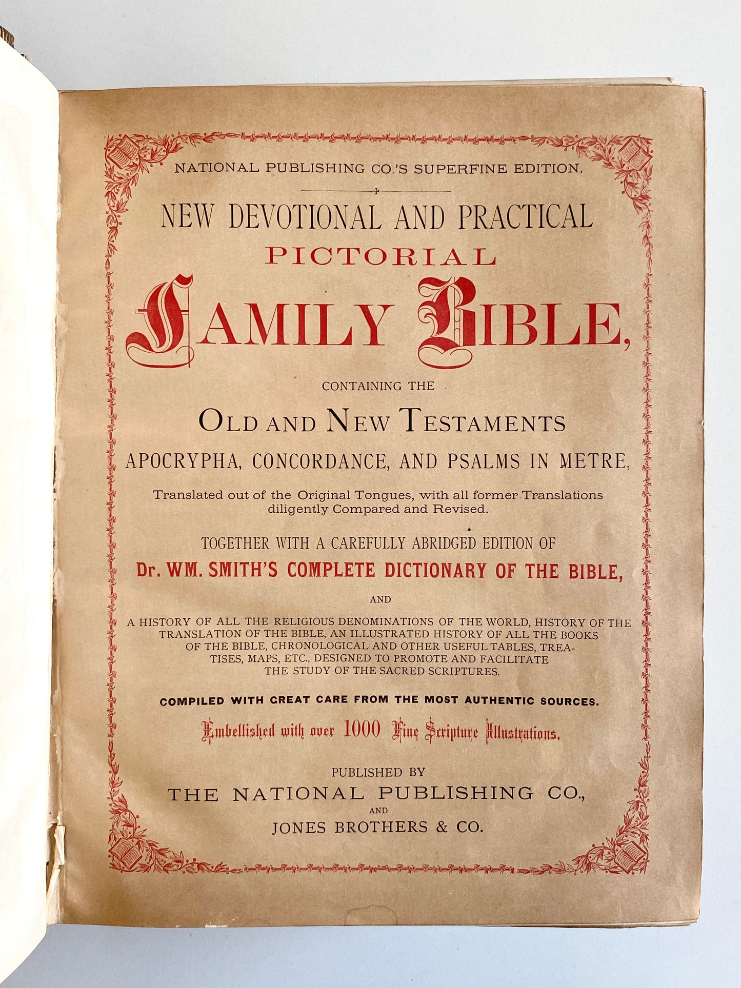 1879 FAMILY BIBLE. Massive Pictorial Bible with Over 1000 Illustrations. Fine Condition Binding.