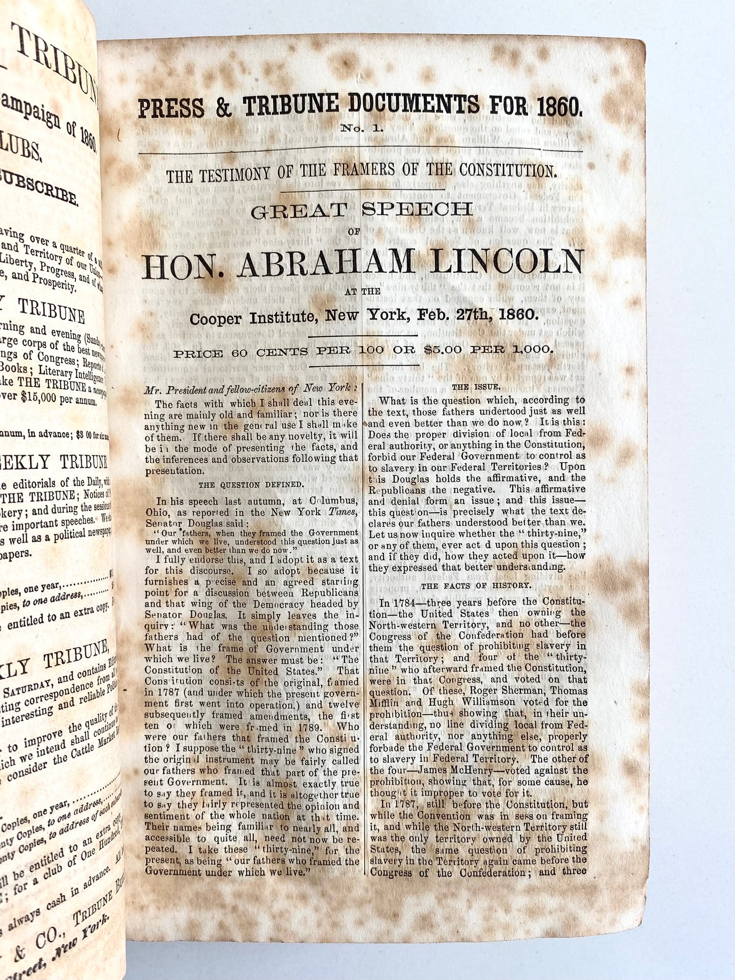 1796-1866 ABRAHAM LINCOLN, SLAVERY, AND CIVIL WAR. Important Sammelband of 71 Works!