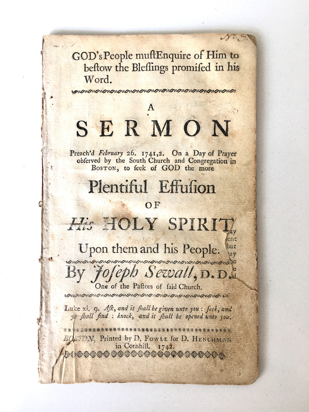 1742 JOSEPH SEWALL. Praying for a Plentiful Effusion of the Holy Spirit. Rare Revival Sermon
