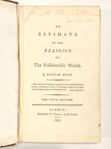 1797 HANNAH MORE. The False Religion of the Fashionable World - William Wilberforce Interest.