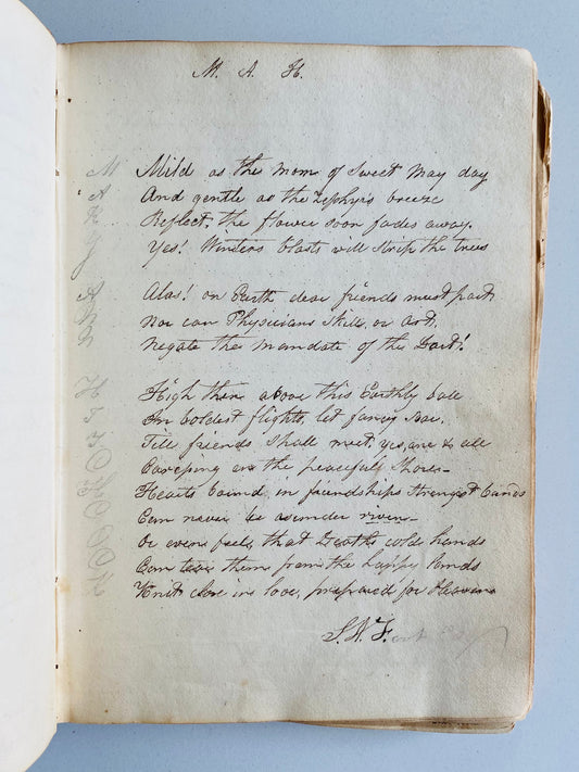 1825 M. A. HITCHCOCK. Commonplace Album with Original Poetry by Cheshire Connecticut Figures