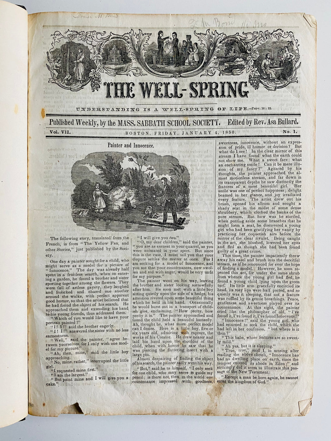 1850-1851 ASA BULLARD. The Well-Spring Magazine. Extensive Juvenile Revival Content &c.
