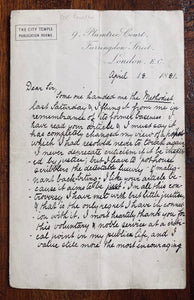 1881 JOSEPH PARKER. 1881 Letter Calling the Methodist Magazine "Pot-house Scribbles!"