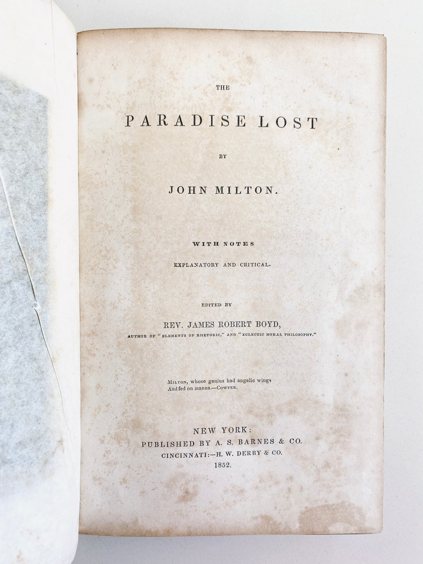 1852 JOHN MILTON. Paradise Lost with Superb American Etchings.