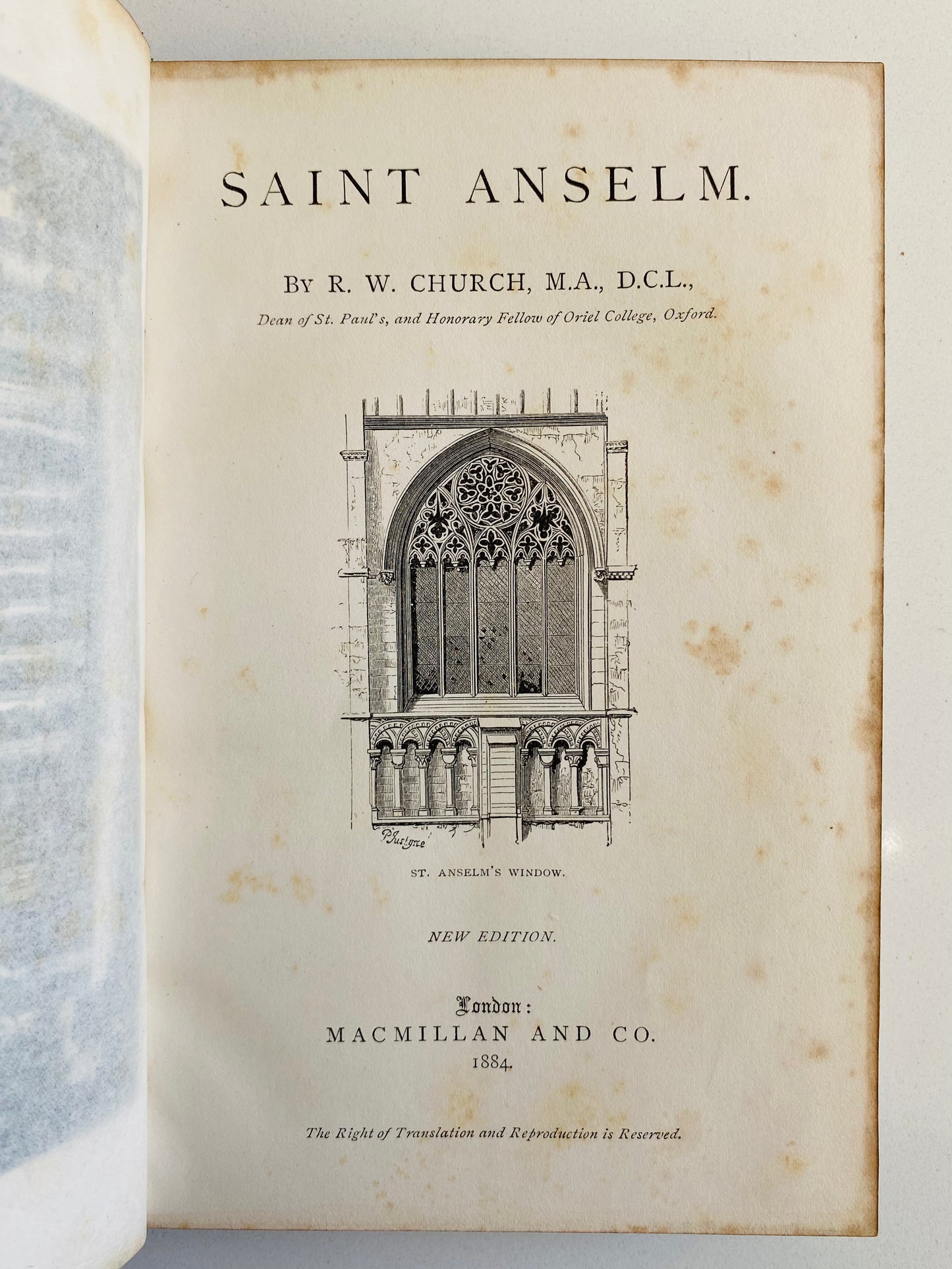 1884 R. W. CHURCH. Life and Ministry of St. Anselm [1033-1109]. Medieval Missionary to England