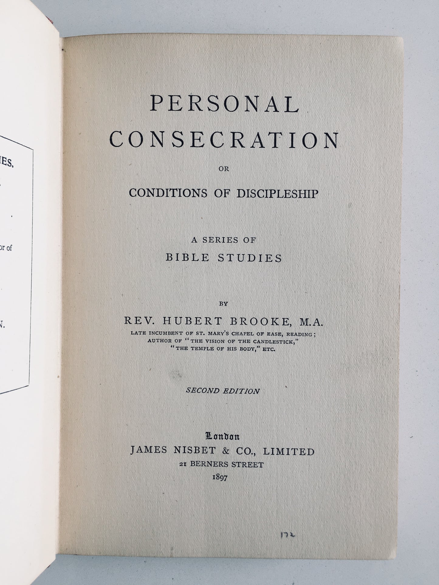 1897 HUBERT BROOKE. Personal Consecration and the Higher Life. Rare Keswick