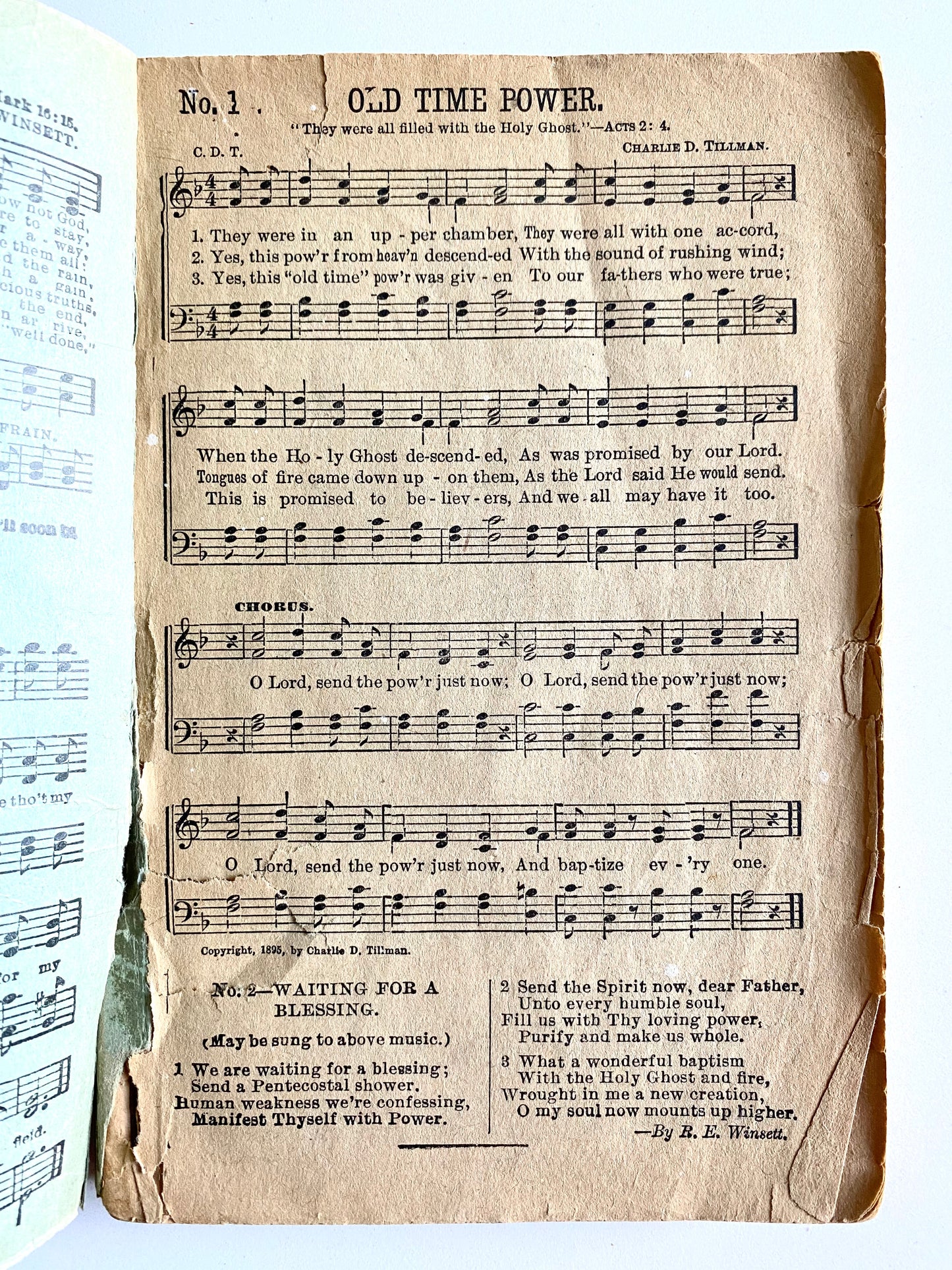 1908 R. E. WINSETT. First Pentecostal Hymn Book Published Out of the Azusa Street Revival!