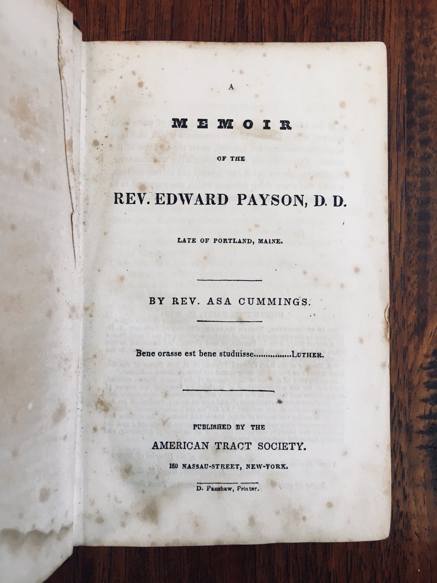 1830 EDWARD PAYSON. Memoir of Praying Payson of Portland. Leonard Ravenhill Recommended!