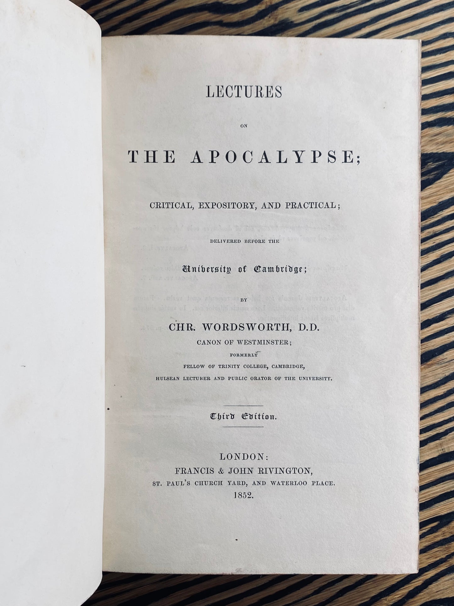 1852 CHRISTOPHER WORDSWORTH Lectures on the Apocalypse - Spurgeon Recommended!