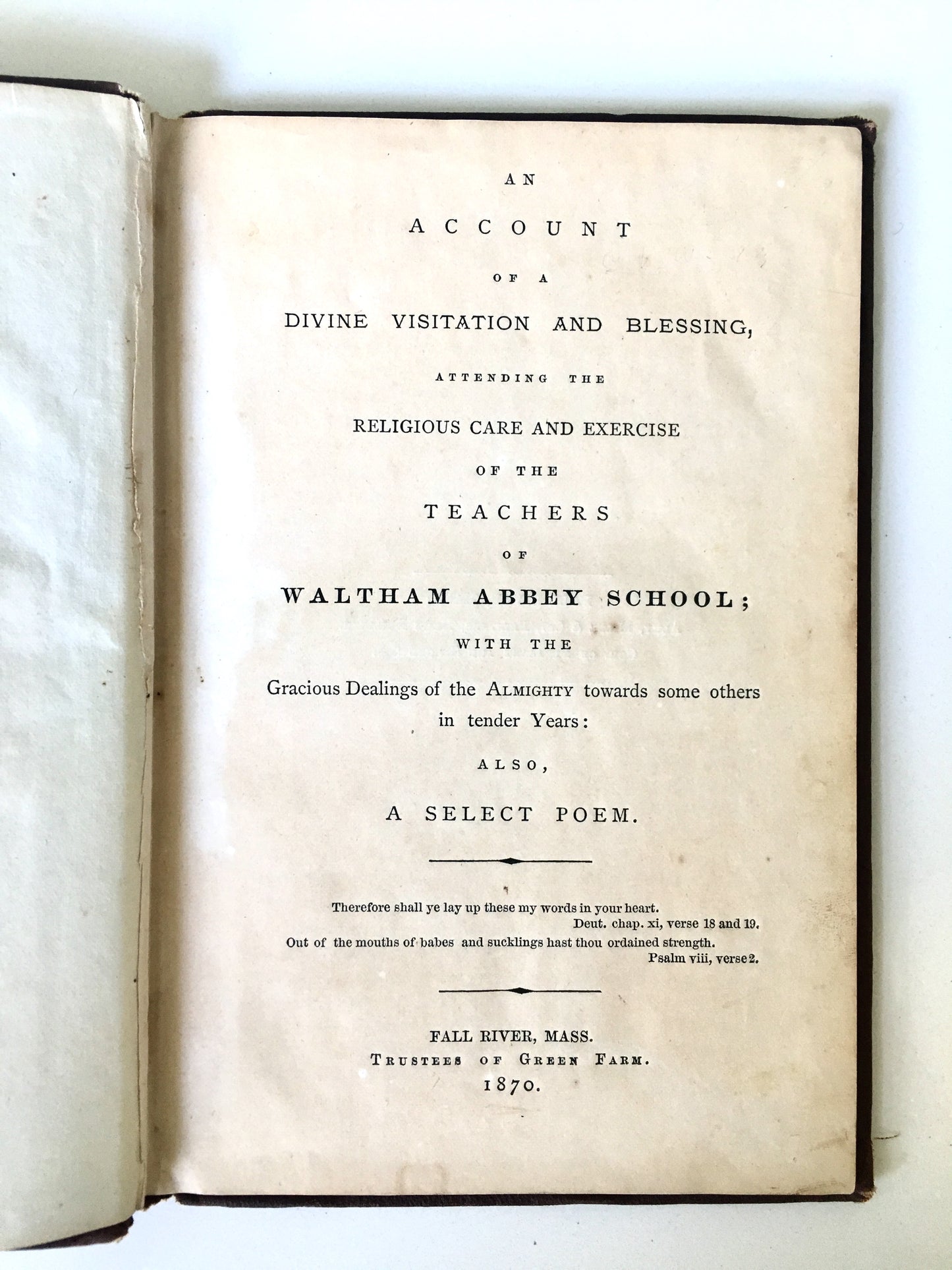 1679 / 1870. Outpouring of the Spirit among the Students at Waltham Abbey. Revival