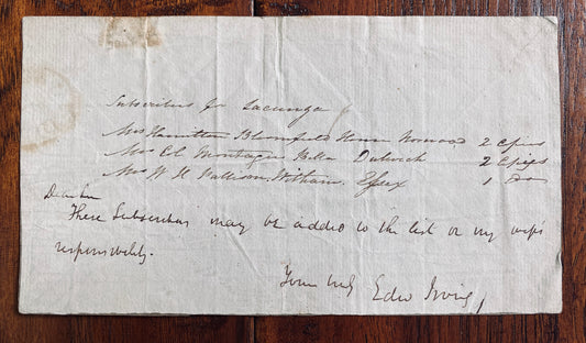 1827 EDWARD IRVING. Very Rare Manuscript Subscription for the Book that Started Premillennialism!