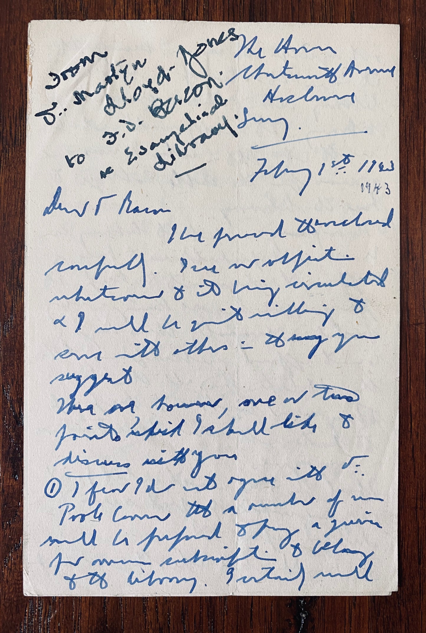 1943 D. MARTYN LLOYD-JONES. 4pp Autograph Letter