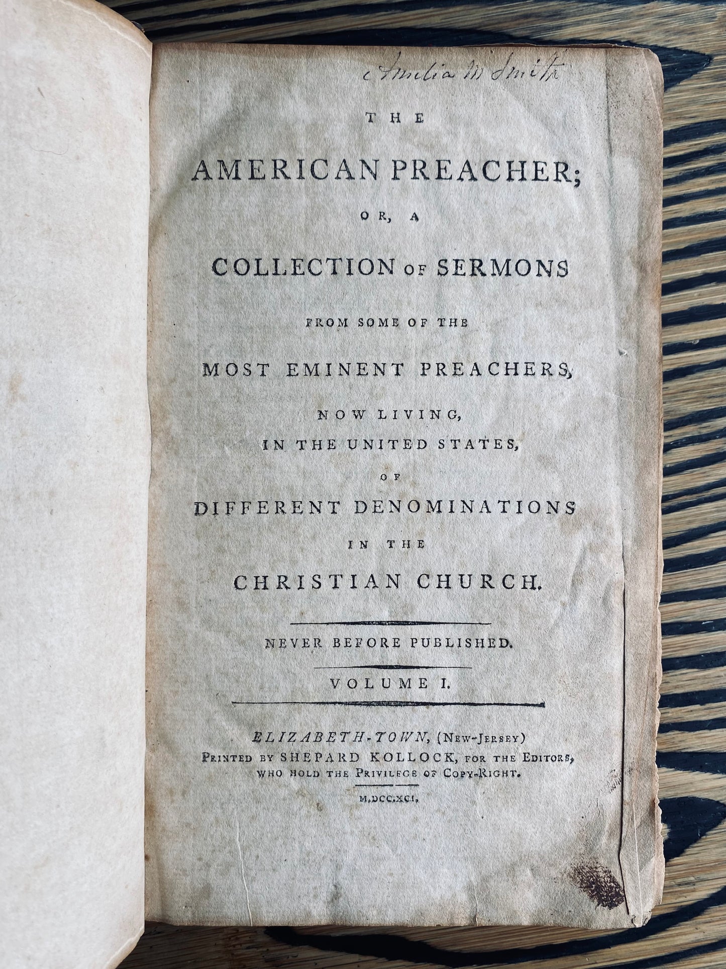 1791 JOHN WITHERSPOON &c. The American Preacher; First Collection of American Pulpit Sermons Post-Revolutionary War