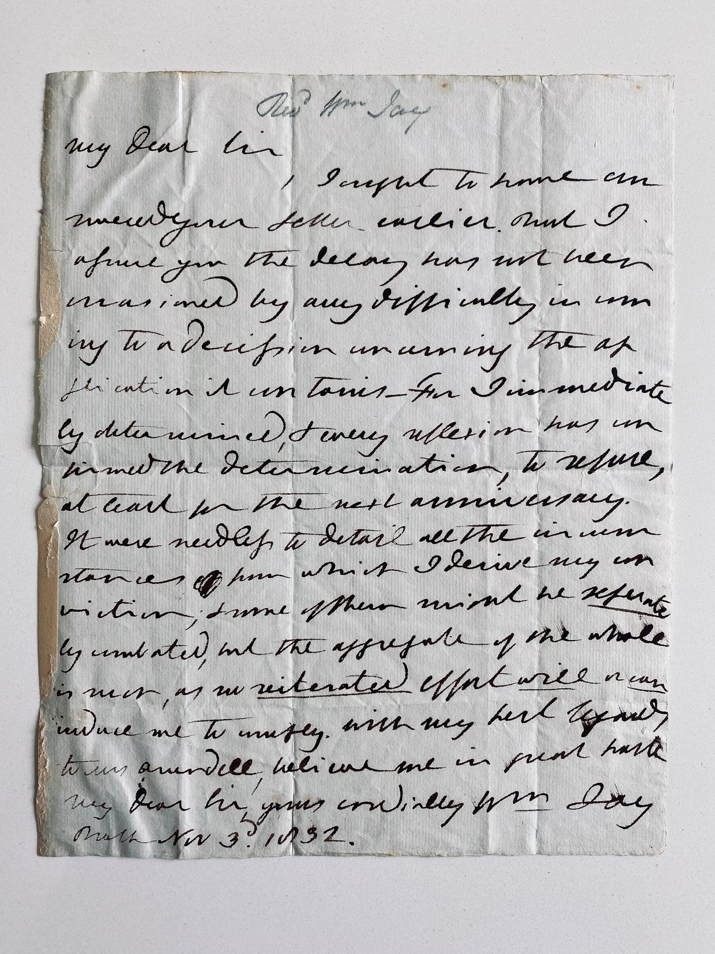 1832 WILLIAM JAY. Fine Autograph Letter Declining an Invitation to Speak Perhaps at the Missionary Society