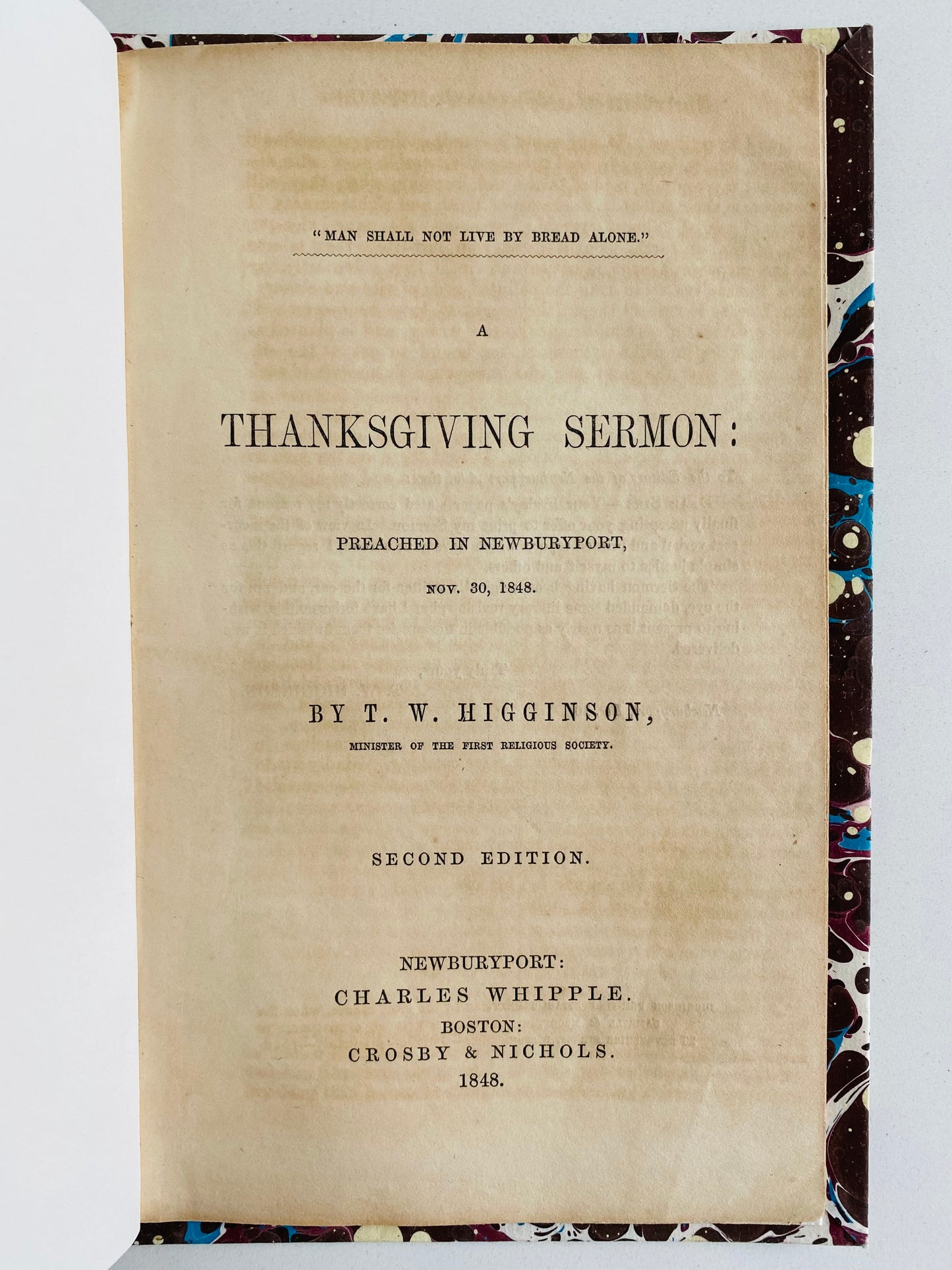 1848 THOMAS W HIGGINSON. A Sermon on Slavery by Colonel of the First Black Regiment in the Civil War.