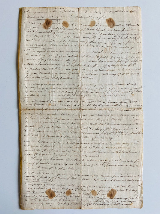 1765 BAPTIST REVIVAL COVENANT. Rare Unpublished Manuscript Document among 18th Century Baptists Calling for Revival