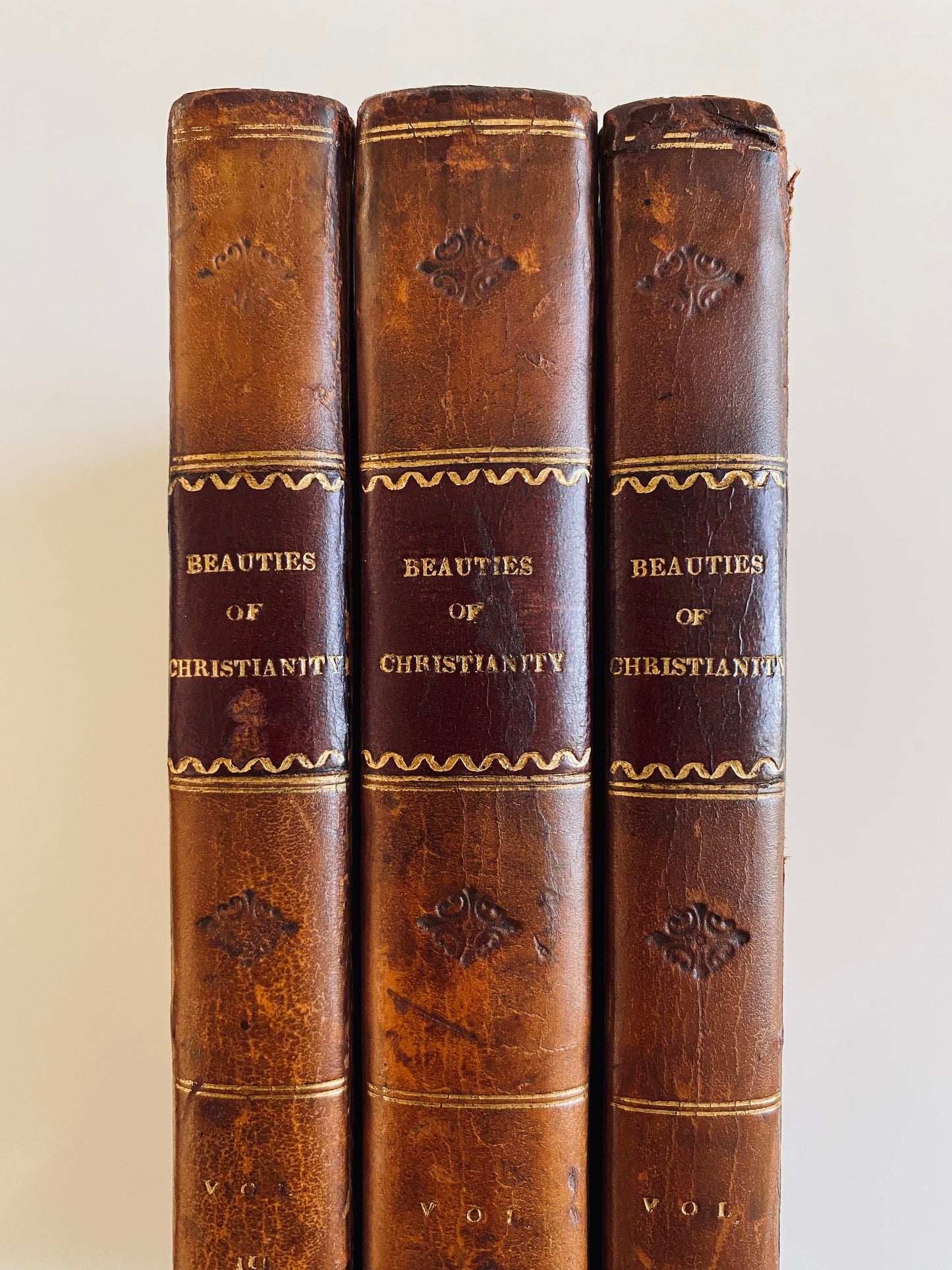 1813 F. A. DE CHATEAUBRIAND. The Beauties of Christianity in Three Fine Leather Volumes.