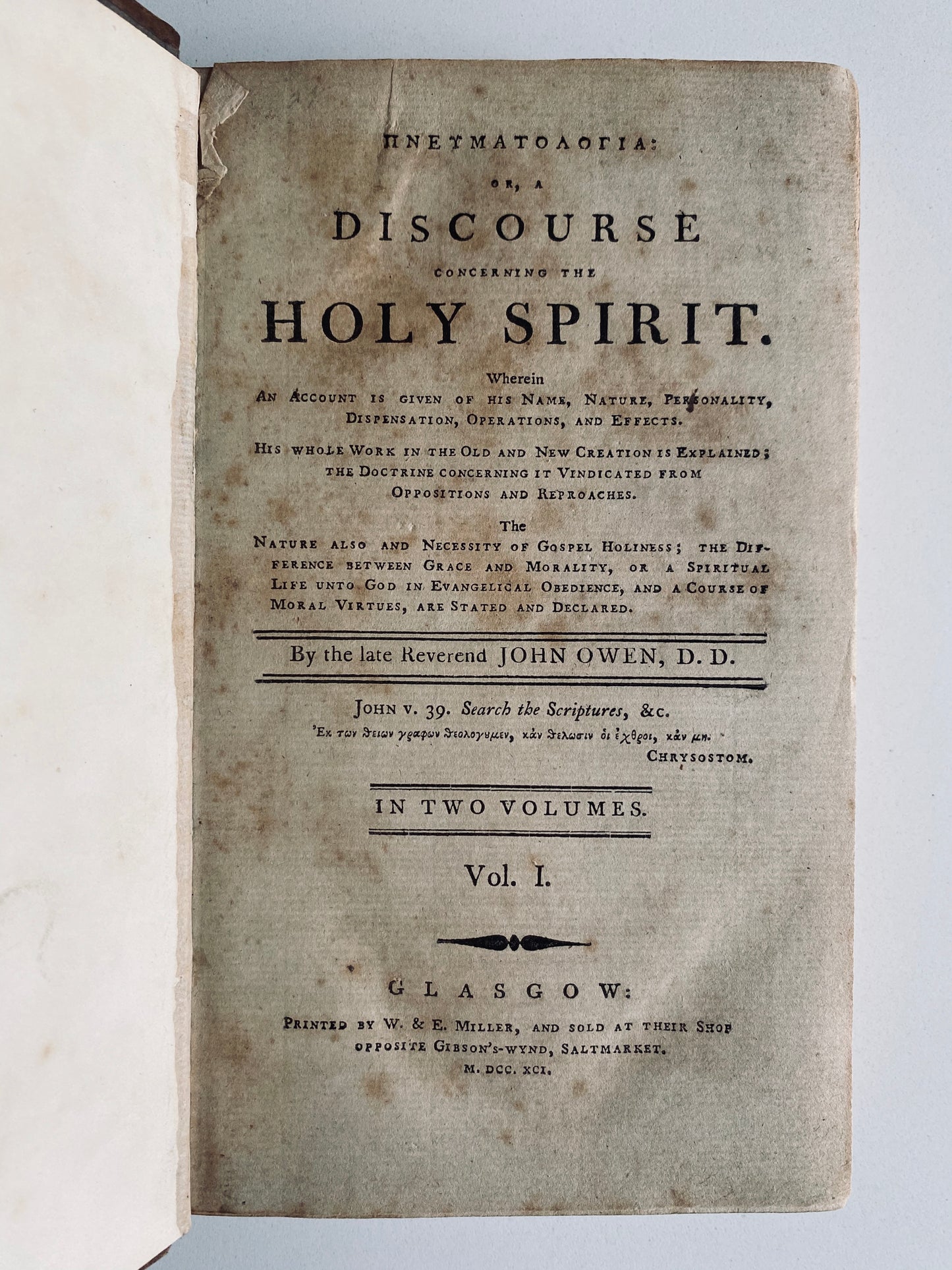 1791 JOHN OWEN. Most Significant Puritan Work on the Holy Spirit, Gifts of the Spirit Ever Written.