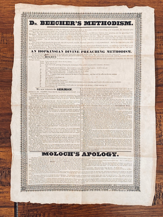 1835 LYMAN BEECHER. Large Broadside Related to "New Measures" Revivalist Heresy Trial!