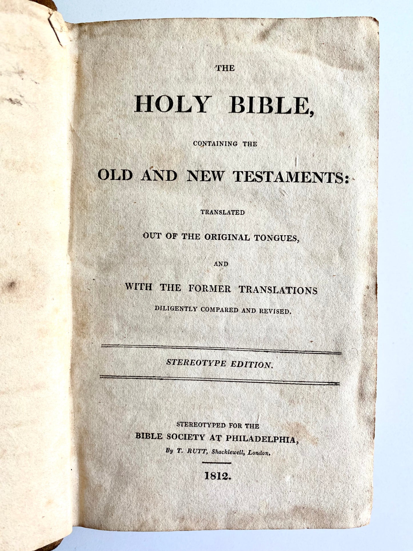 1812 FIRST STEREOTYPED BIBLE. The Bible that Finally Made it Possible for Every Home to Own the Scriptures!