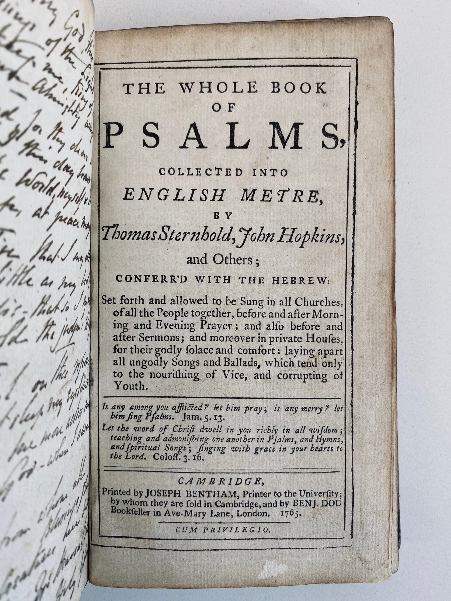 1765 PSALTER. Owned and with MSs notes by Important Abolitionist, Beilby Porteus [1731-1809]