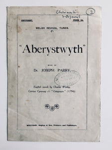 1905 WELSH REVIVAL. Very Rare "Welsh Revival Tunes" Sheet Music for Aberystwyth.
