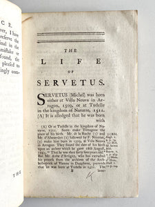 1771 MICHAEL SERVETUS / JOHN CALVIN. Rare Biography of the Heretic Burned at the Stake by Calvin.