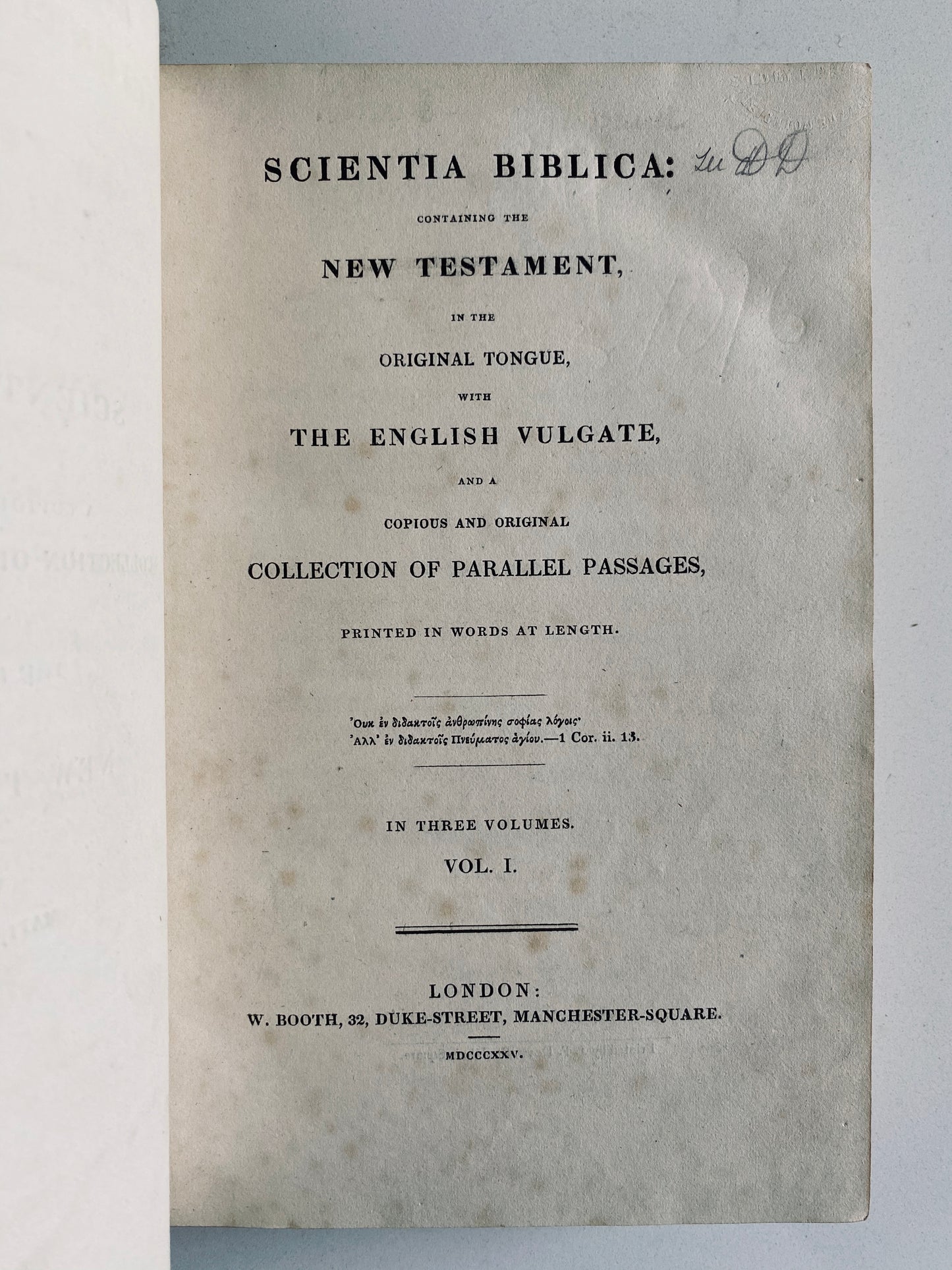 1825 NEW TESTAMENT. Rare English Vulgate w/ Extensive References by William Carpenter.