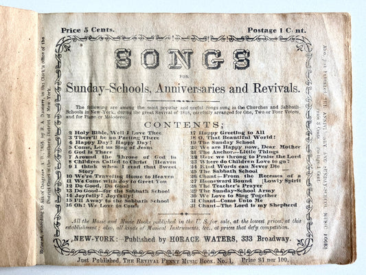 1858 FULTON STREET PRAYER REVIVAL. Very Rare Ephemeral Hymnal Issued for the Prayer Meetings.