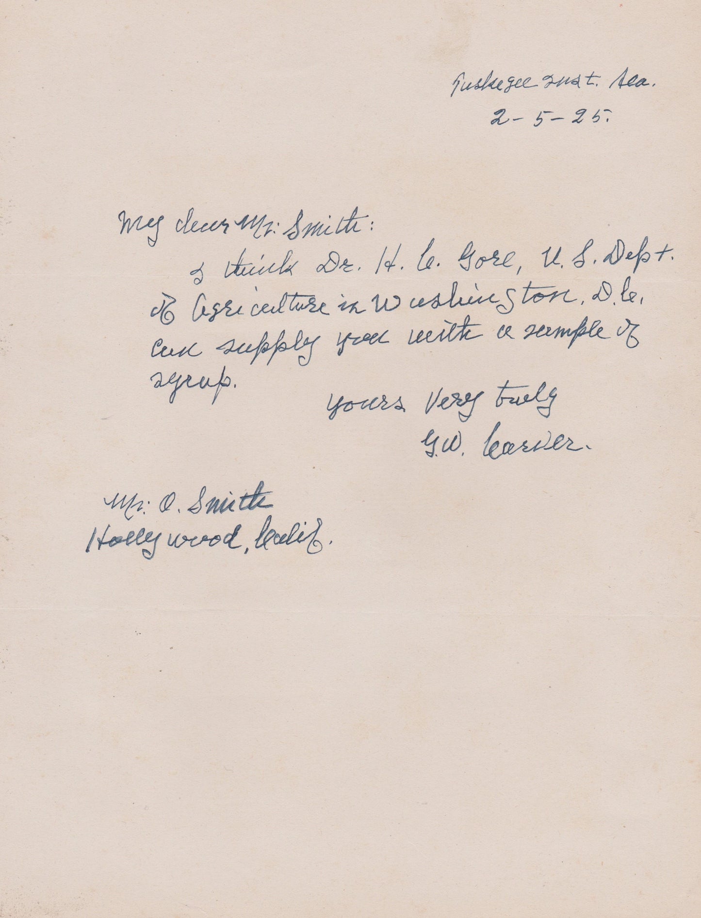1925 GEORGE WASHINGTON CARVER. Fine Autograph Letter by Slave who Became Important American Scientist