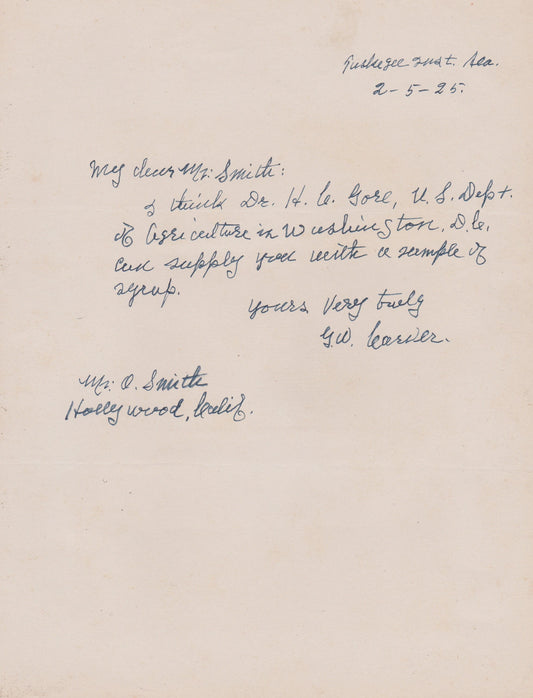 1925 GEORGE WASHINGTON CARVER. Fine Autograph Letter by Slave who Became Important American Scientist