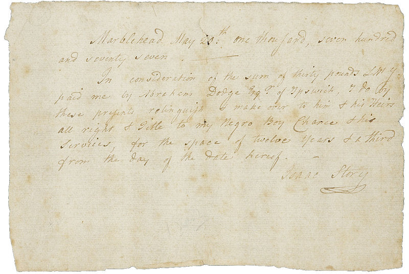 1777 CHANCE BRADSTREET. Important American Revolutionary Slave Document. Exhibited at The Smithsonian!