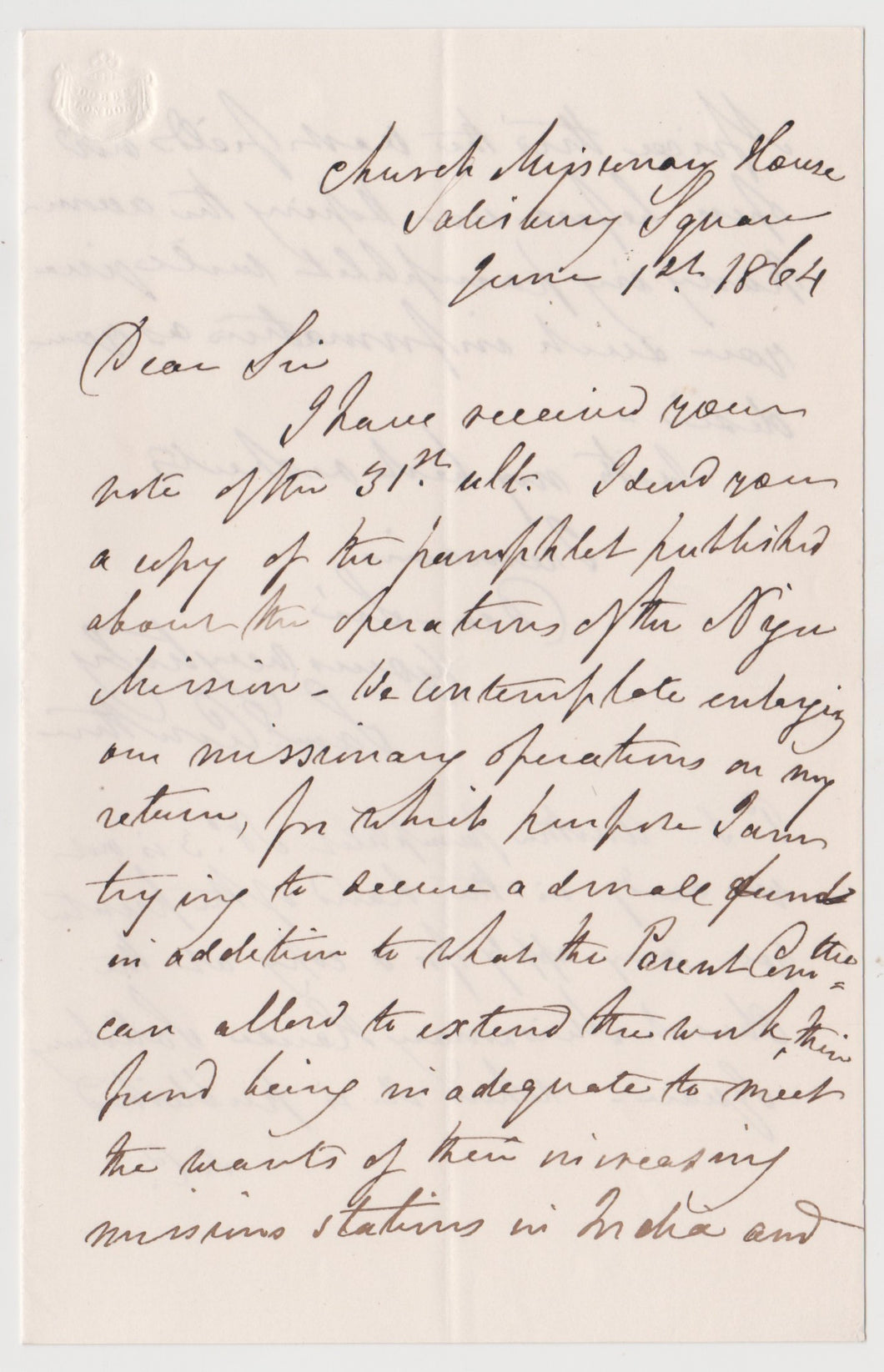 1864 SAMUEL AJAYI CROWTHER. June 1, 1864 Letter by First African Bishop, Former Nigerian Slave.