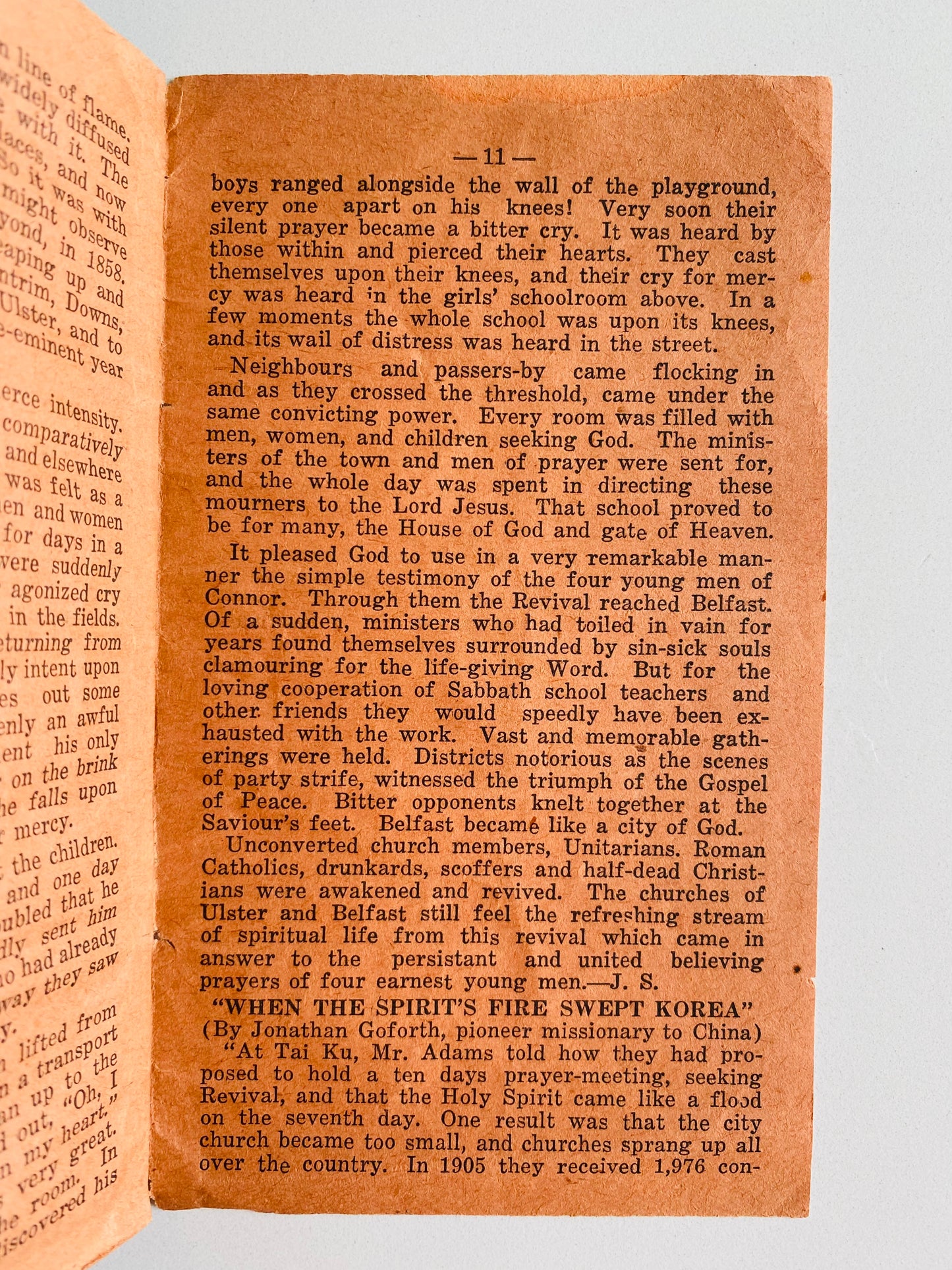 1904 WELSH REVIVAL. Rare Early to Mid-20th Century Tract on Welsh Revival & Spread to Korea.