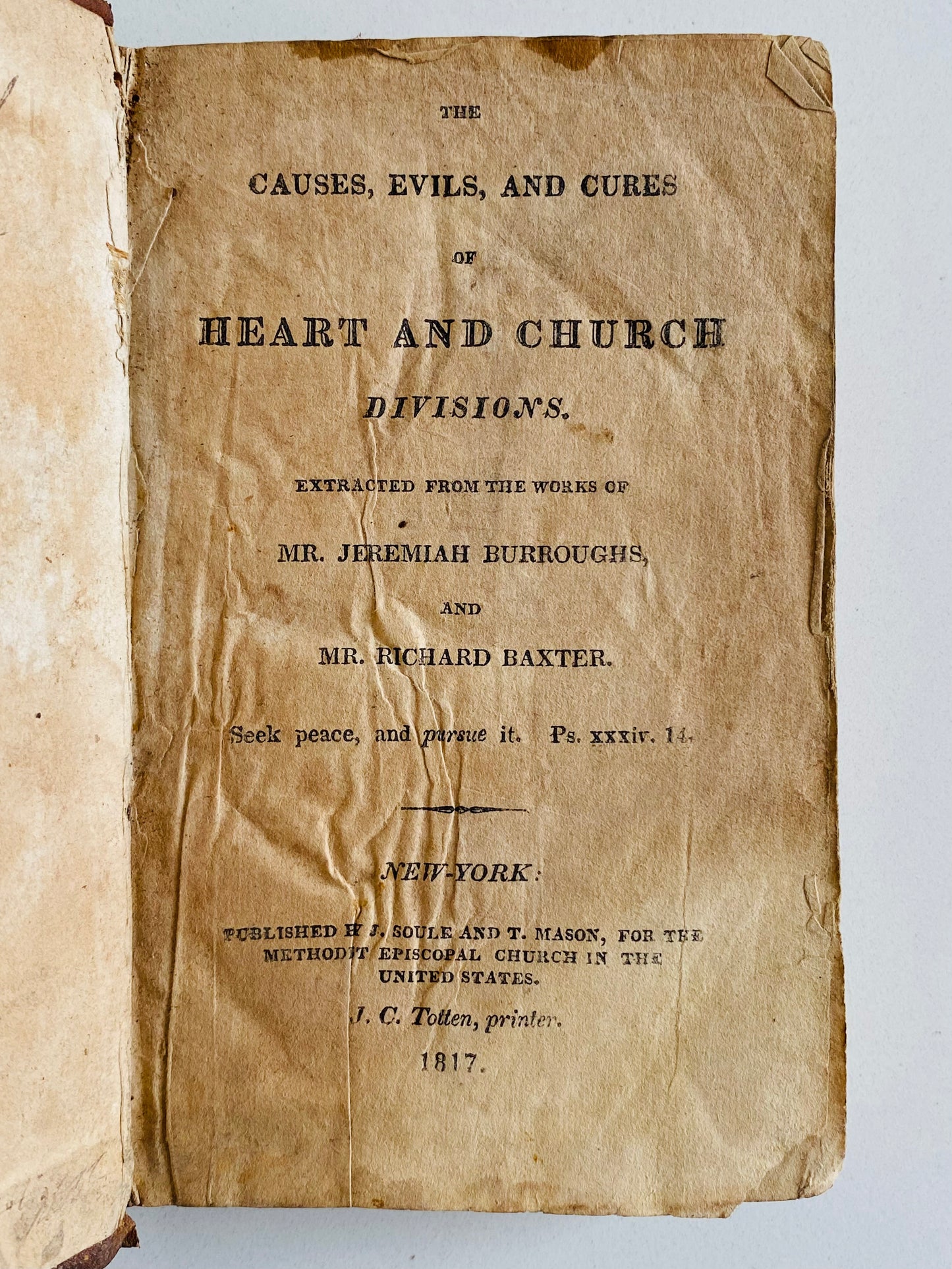 1817 FRANCIS ASBURY. JEREMIAH BURROUGHS & RICHARD BAXTER. Causes, Evils, and Cures of Christian Division. Rare.