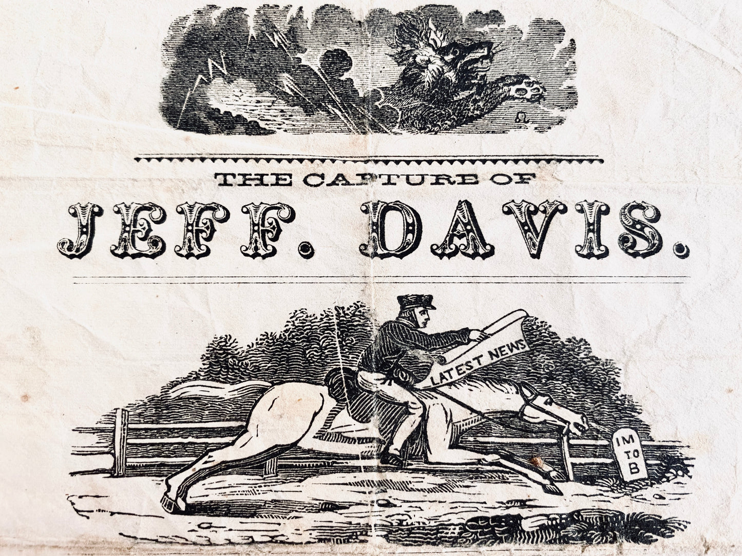 1865 JEFFERSON DAVIS | CIVIL WAR. Scarce Broadside & Satyrical Song on Capture and Hanging of Confederate President