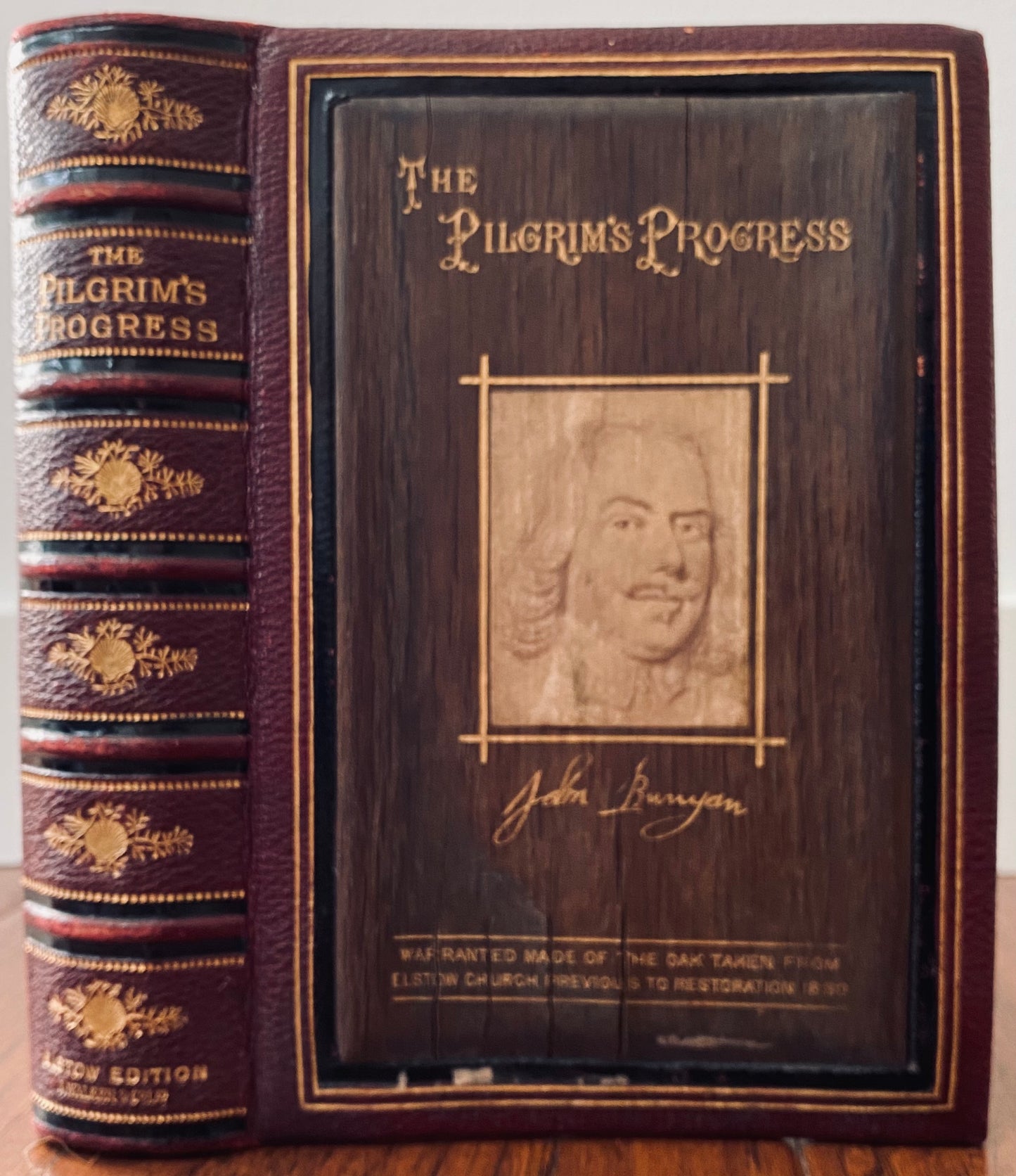 1881 JOHN BUNYAN. Pilgrim's Progress Bound in Oak from His Original 17th Century Church!