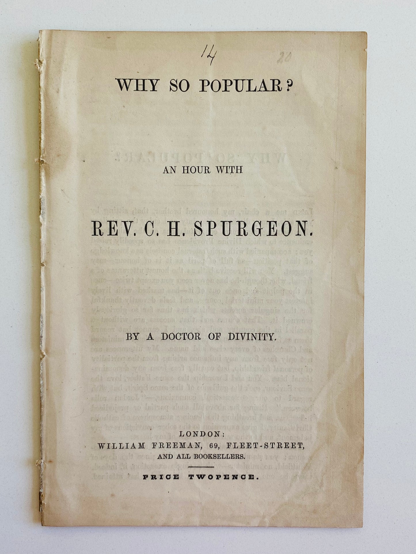 1856 C. H. SPURGEON. One of the First Biographies; "An Hour with C. H. Spurgeon."