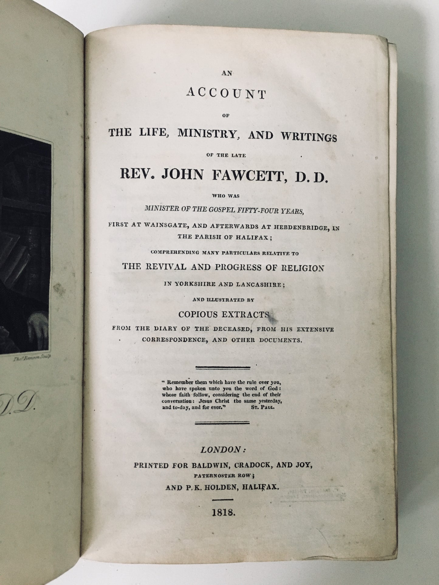 1818 JOHN FAWCETT. Rare Life of Early Baptist Divine - Baptist Revivals - William Carey