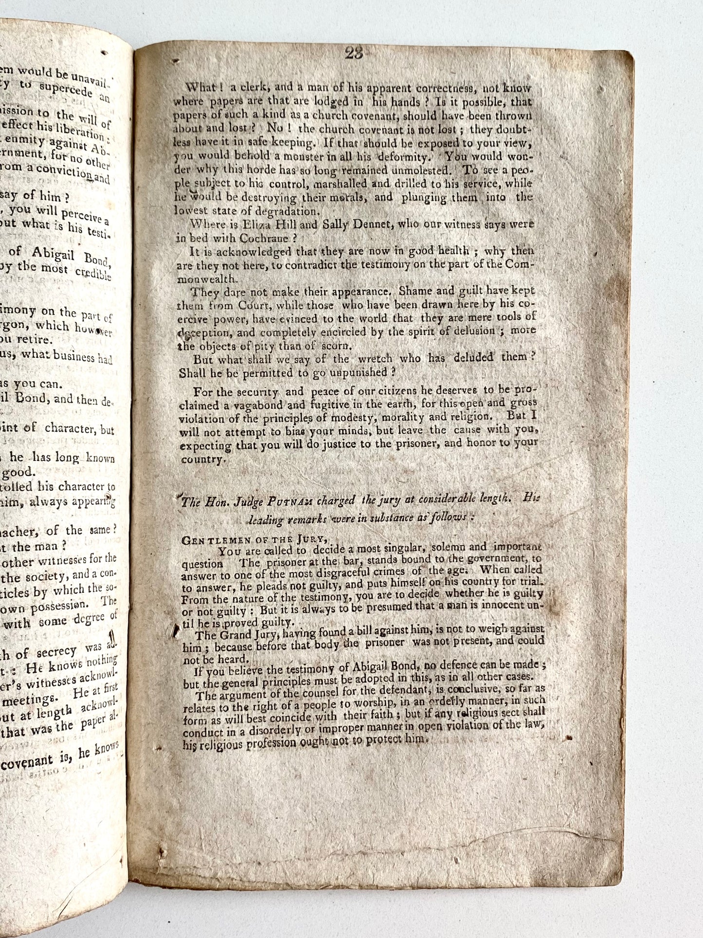 1819 COCHRANE DELUSION. Trial of Radical Baptist Sectarian Accused of Polygamist Teaching & Practice.