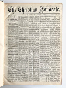 1877 THE CHRISTIAN ADVOCATE. Massive 18 Inch Methodist, Holiness, Camp-Meeting Periodical.
