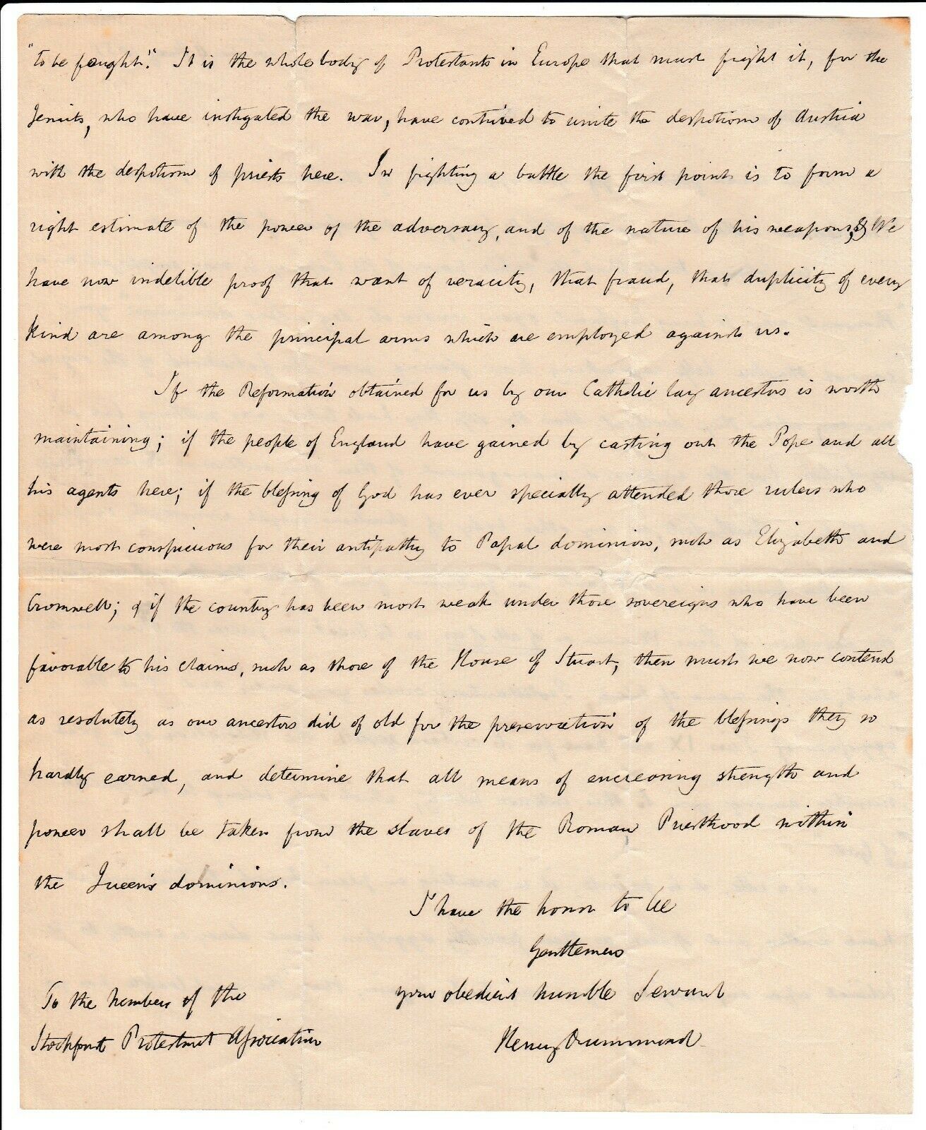 1851 HENRY DRUMMOND. Rare 2pp Letter from Apostle of Catholic Apostolic Church - Proto-Pentecostal Movement.