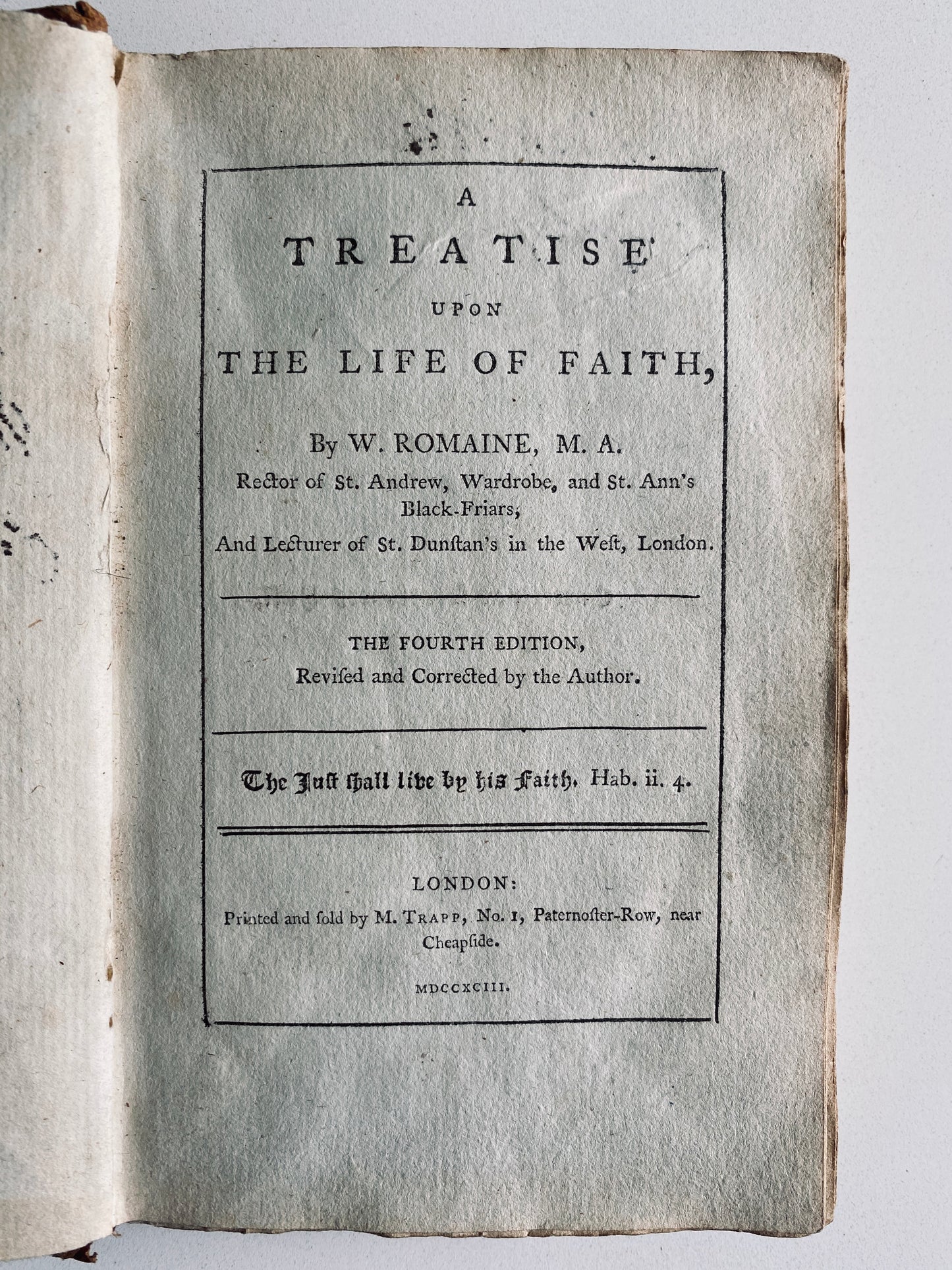 1793 WILLIAM ROMAINE. A Treatise on the Life of Faith. J. C. Ryle Recommended - Great Awakening