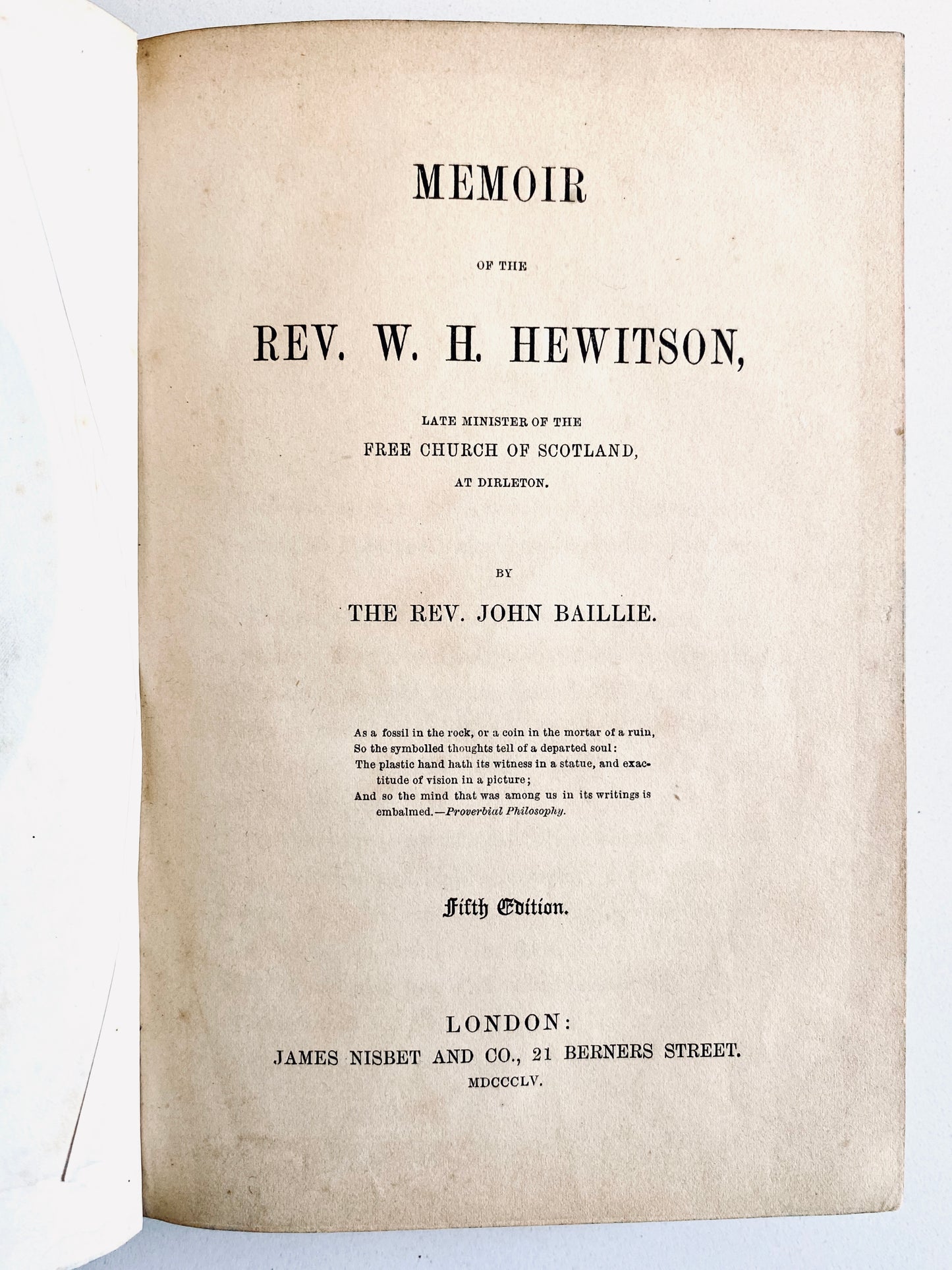 1855 M'CHEYNE'S ASSOCIATE PASTOR. Memoir of W. H. Hewitson, Signed by William Hake - George Muller Interest