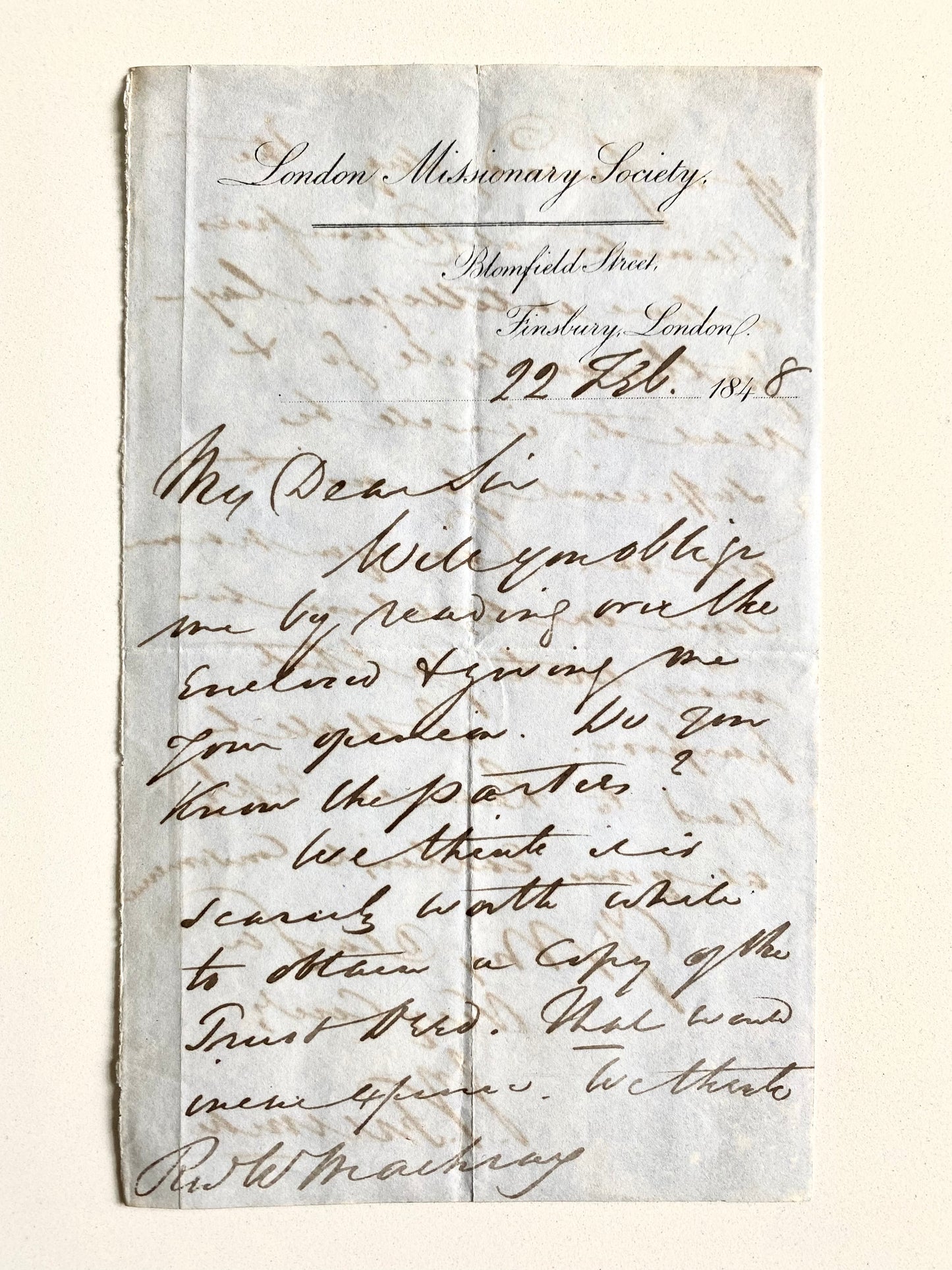 1848 LONDON MISSIONARY SOCIETY. Letter from J. J. Freeman, Malagasy and Jewish Missionary