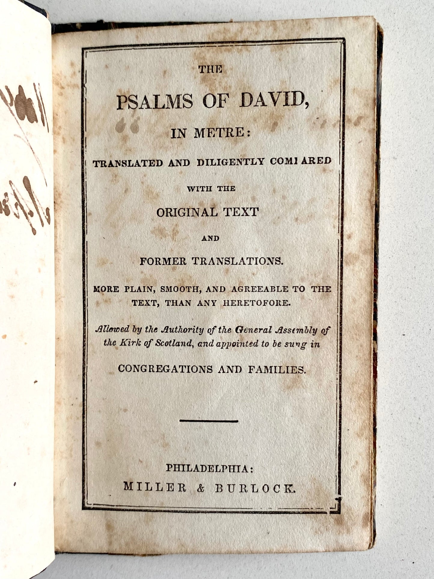 1830 PRESBYTERIAN PSALMS. Charming Quarter Leather Near Miniature Edition.